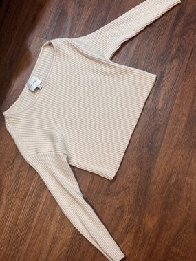 Pink Rose Off-Shoulder Ribbed Cream Sweater